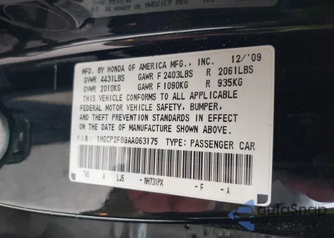 2010 Honda Accord 2.4 Ex-L z USA, uszkodzony, nr VIN 1HGCP2F89AA063175